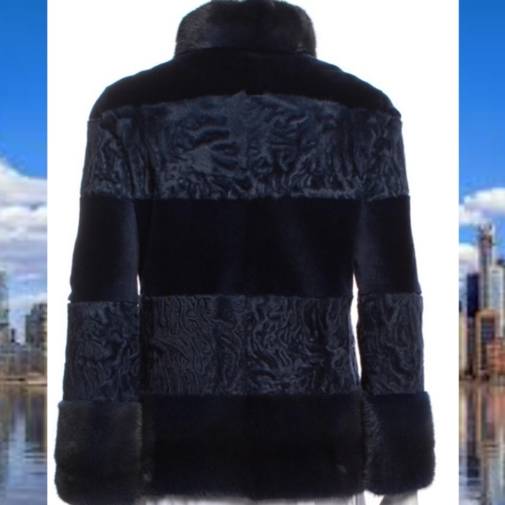 ○$25,000 NEW OSCAR DE LA RENTA FUR BLUE MINK LAMB JACKET US M L - Picture 9 of 15